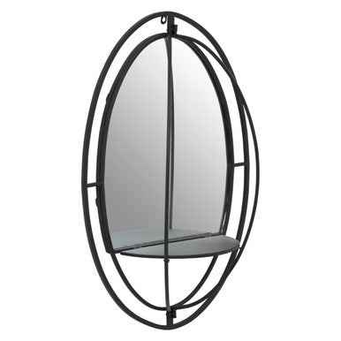 Avento Oval Shelved Black Wall Mirror