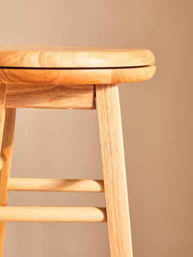 Solid Natural Tropical Hevea Wood Bar Stool