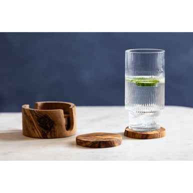Kora Set Of 4 Olive Wood Round Coasters