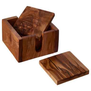 Kora Set Of 4 Olive Wood Square Coasters