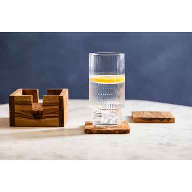 Kora Set Of 4 Olive Wood Square Coasters