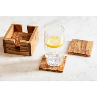 Kora Set Of 4 Olive Wood Square Coasters