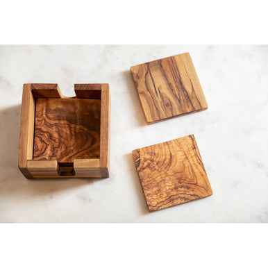 Kora Set Of 4 Olive Wood Square Coasters