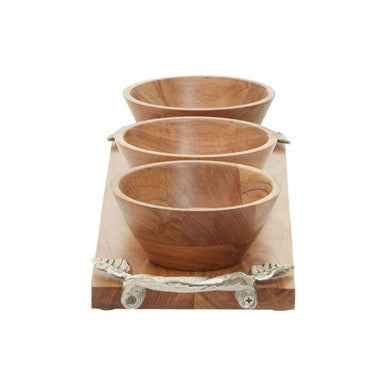 Vine Acacia Wood Set Of 3 Dip Bowls With Tray