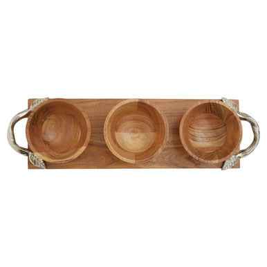 Vine Acacia Wood Set Of 3 Dip Bowls With Tray