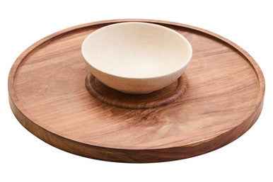 Kora Acacia Wood And Cream Marble Chip And Dip Plate