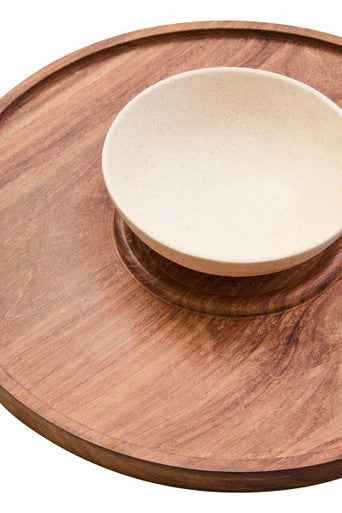 Kora Acacia Wood And Cream Marble Chip And Dip Plate
