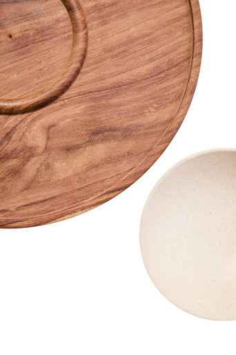 Kora Acacia Wood And Cream Marble Chip And Dip Plate