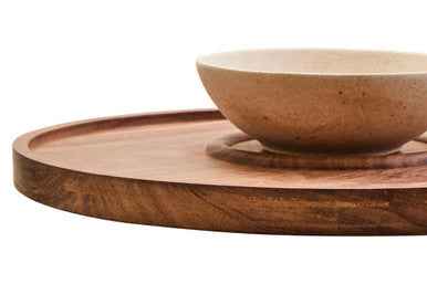 Kora Acacia Wood And Cream Marble Chip And Dip Plate