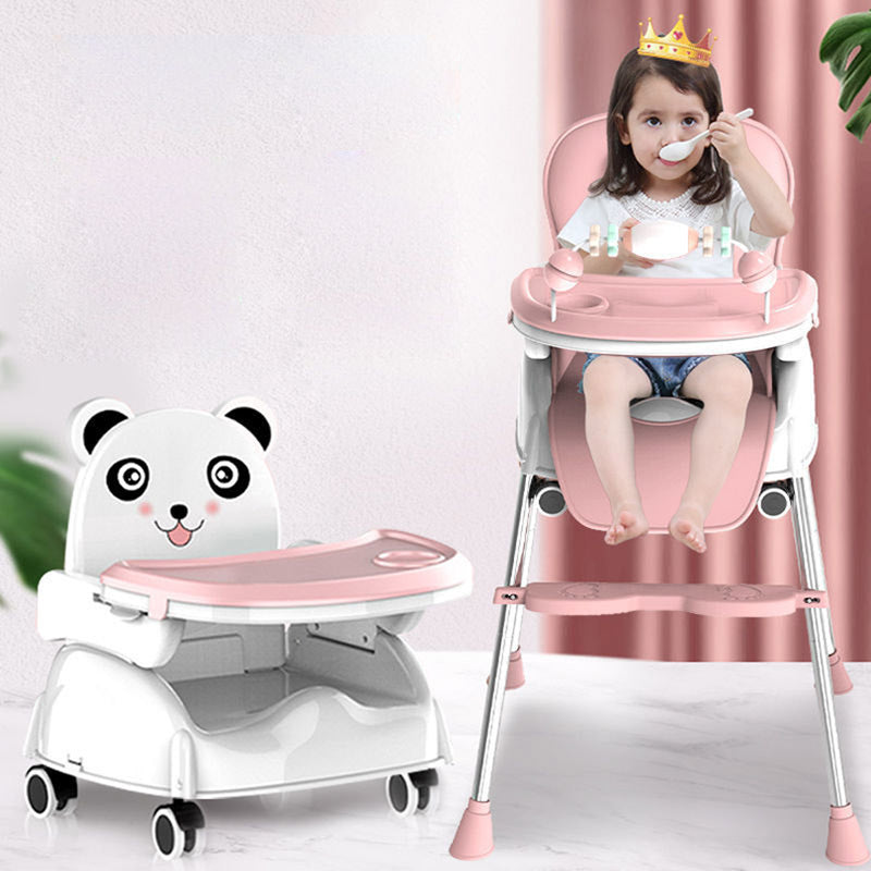 Foldable Baby High Chair - Portable Adjustable Metal Frame Feeding Seat