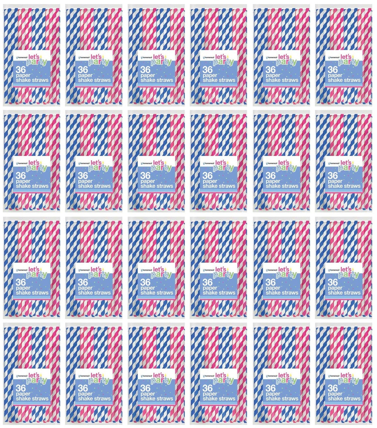 24 X Lets Party Striped Paper Straws 36 PACK