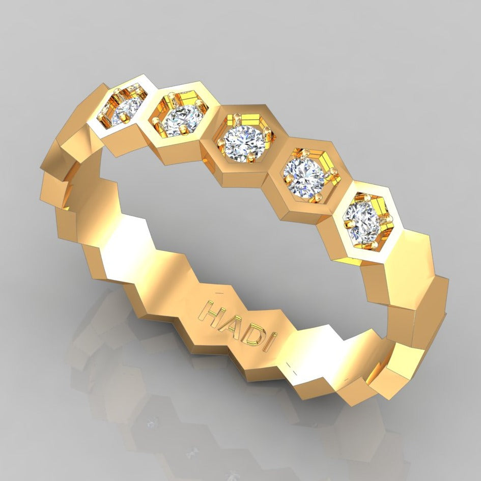 Bees Nest - Minimalist Hexagonal Diamond Band