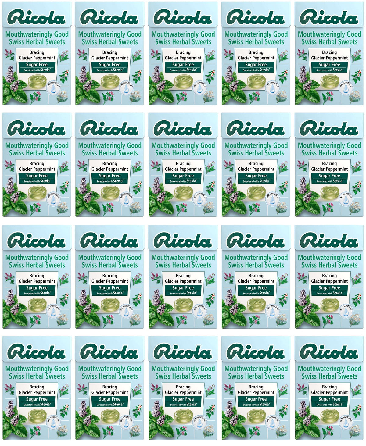 20 x Ricola Glacier Peppermint Sugar Free - 45g