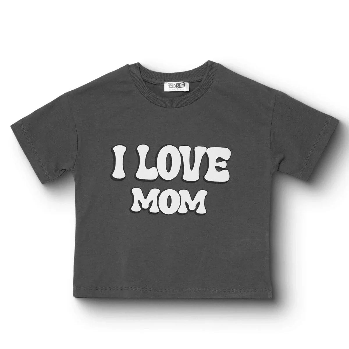 HelloBaby Boys T-shirt Slogan I Love Mom Crew Neck Short Sleeve - Grey