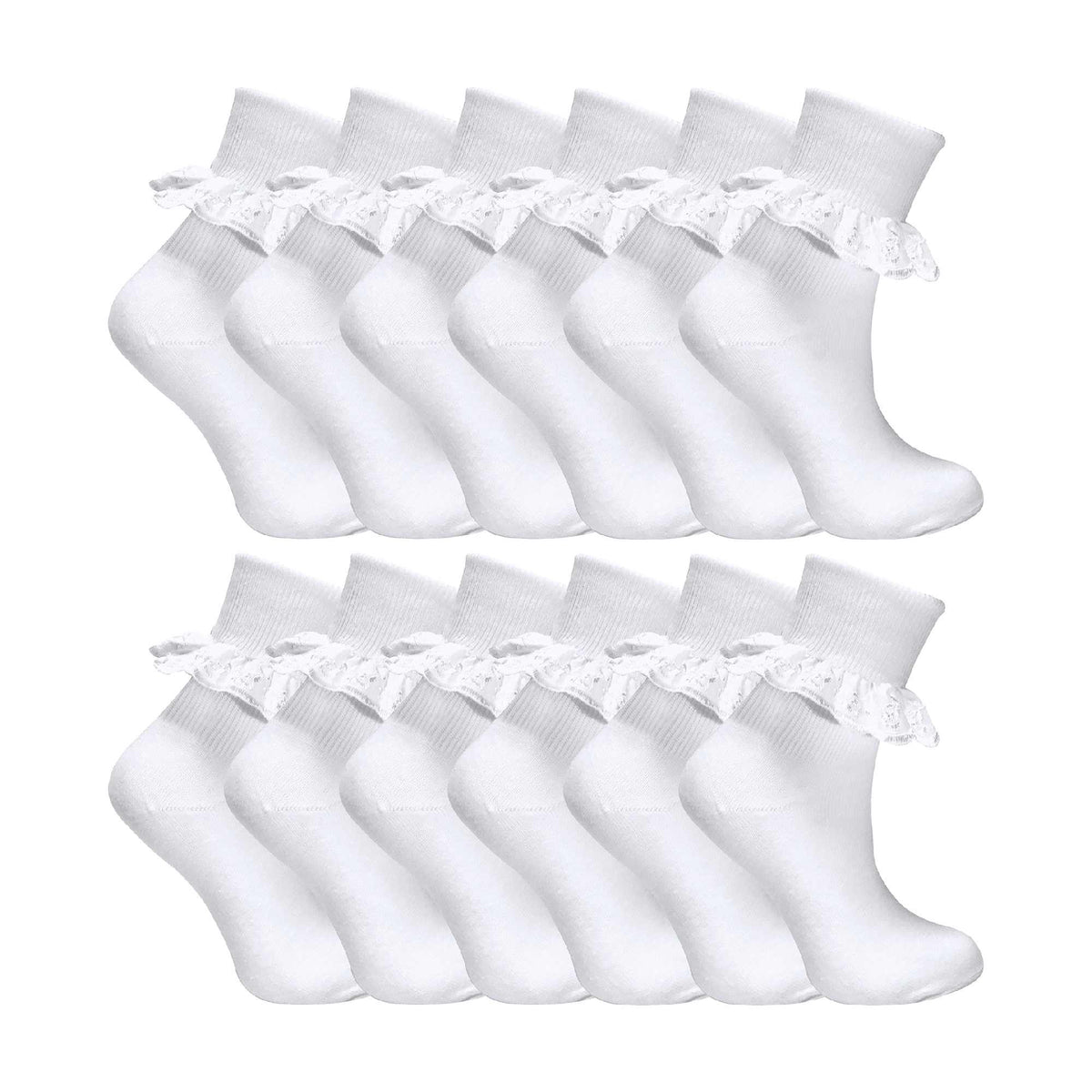 12 Pack Baby Girls White Soft Frilly Lace Socks