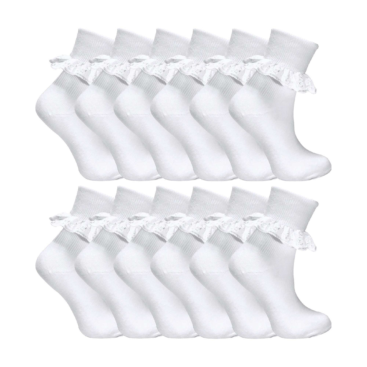 12 Pack Baby Girls White Soft Frilly Lace Socks