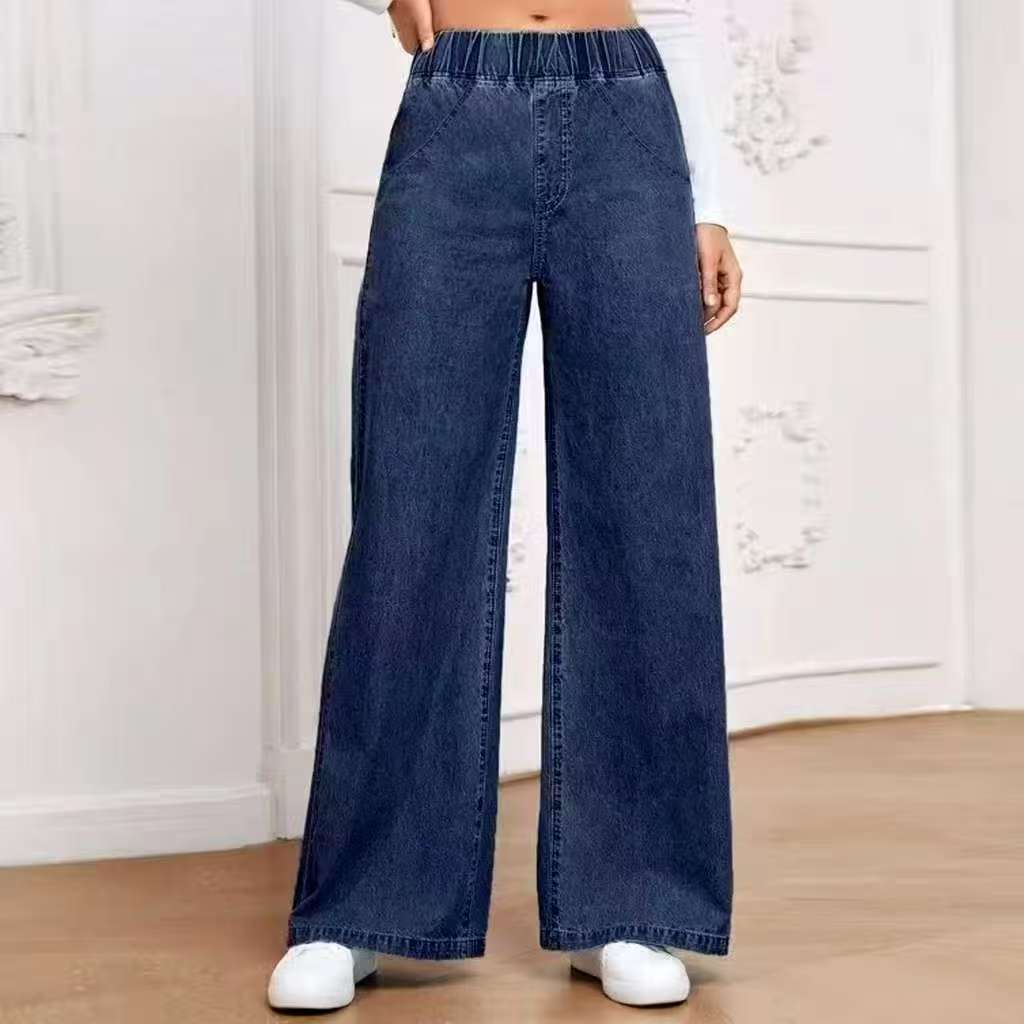 Wide-leg Plus Size Light Blue Washed Straight