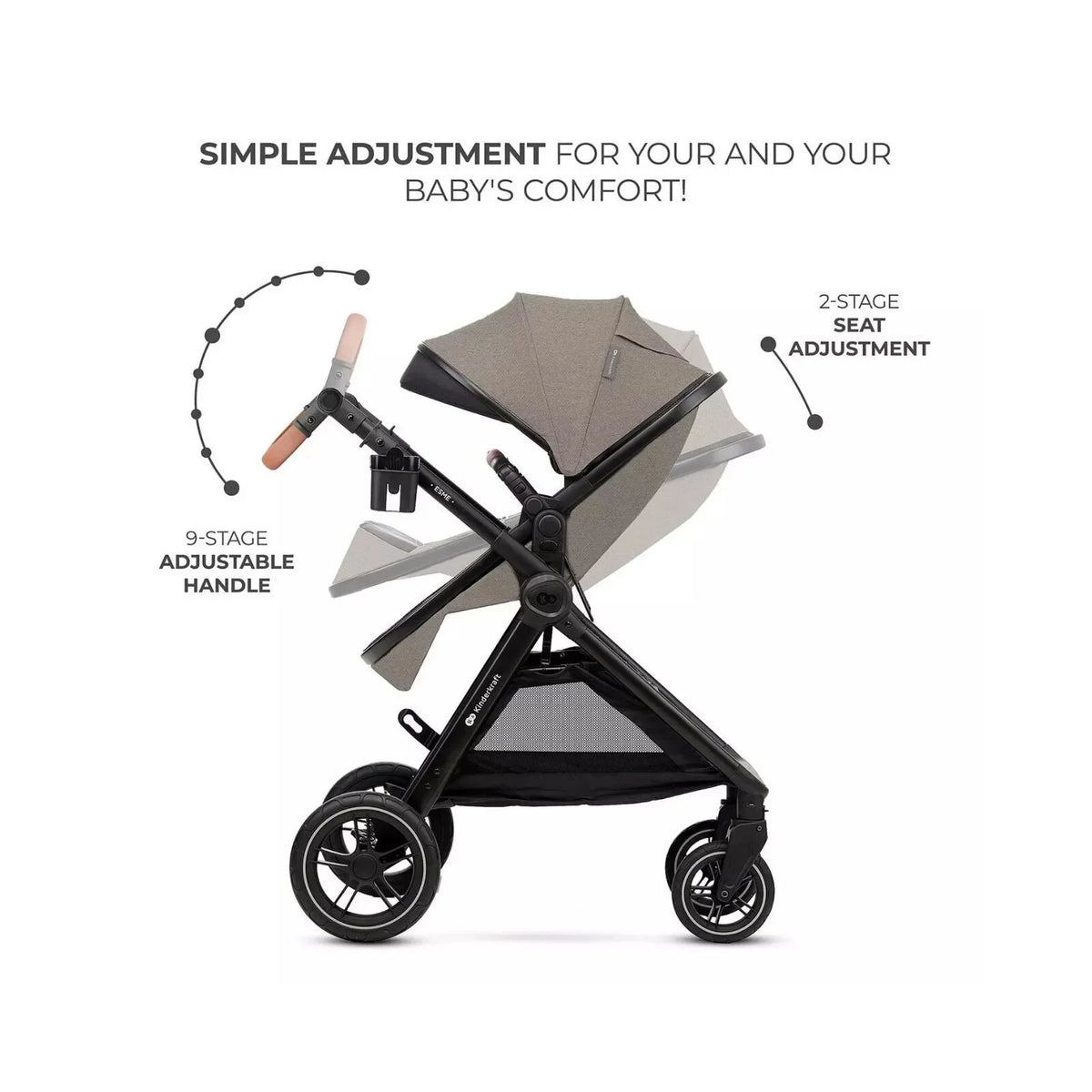 Kinderkraft Esme Pro 3-in-1 Travel System with Mink Pro Car Seat - Sand Beige