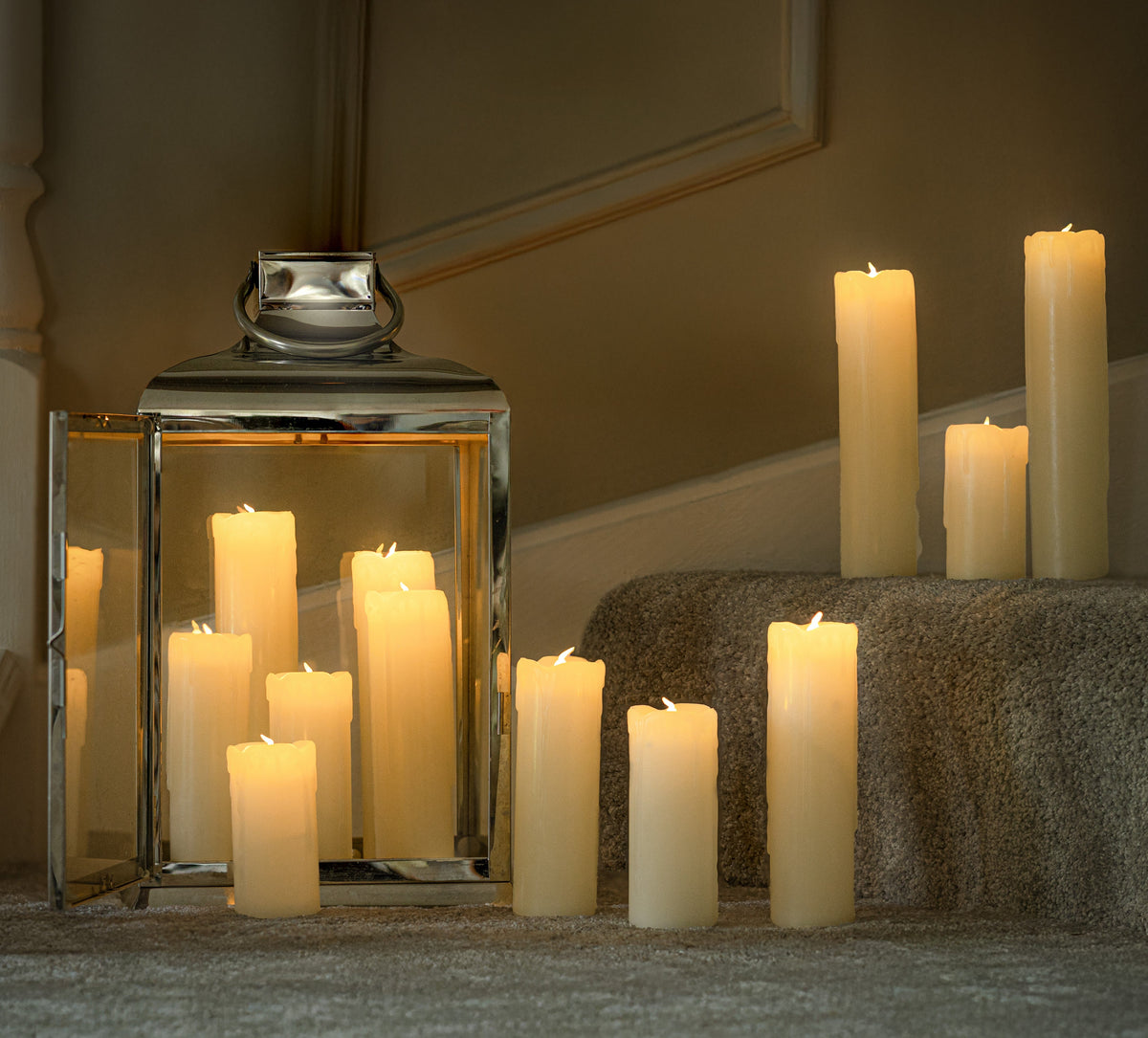 12pc Flameless LED Pillar Candles Ivory Flickering Light Set