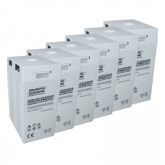 12V 500Ah AGM deep cycle battery bank (6 x 2V batteries) for large power systems and energy storage
