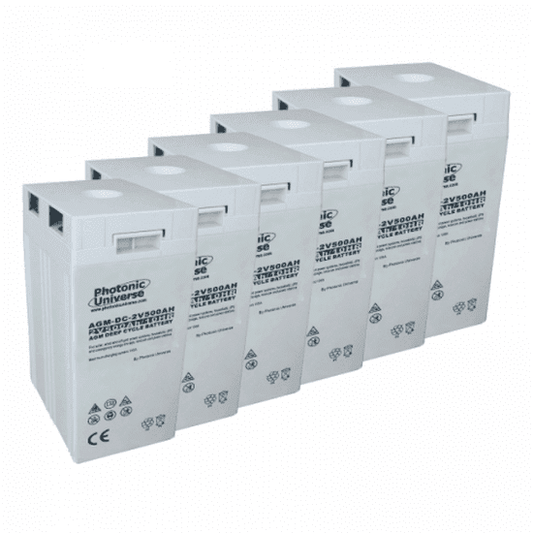 12V 500Ah AGM deep cycle battery bank (6 x 2V batteries) for large power systems and energy storage