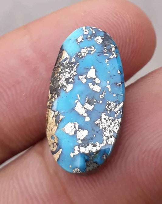 13.4ct Natural Turquoise, Blue Matrix Turquoise, Shajri Feroza, - 20x10mm