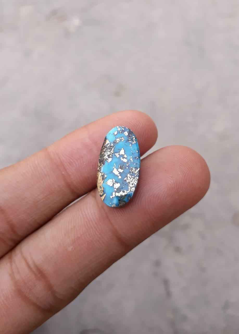 13.4ct Natural Turquoise, Blue Matrix Turquoise, Shajri Feroza, - 20x10mm