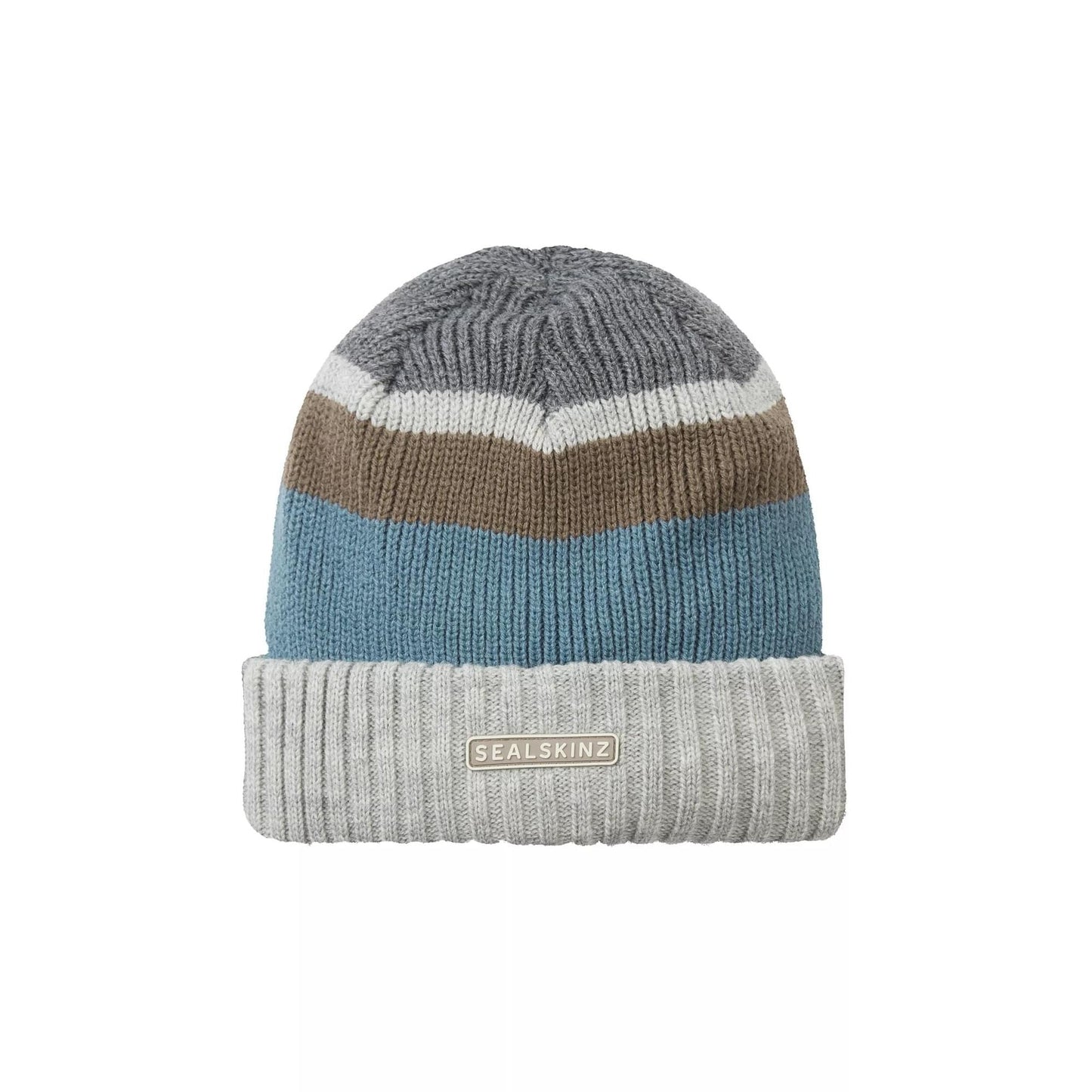 Mens & Ladies Waterproof Thermal Roll Cuff Striped Beanie Hat