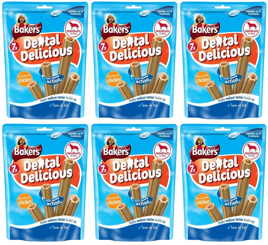 6 x Bakers Dental Delicious Med Dog Treat Chicken 200G
