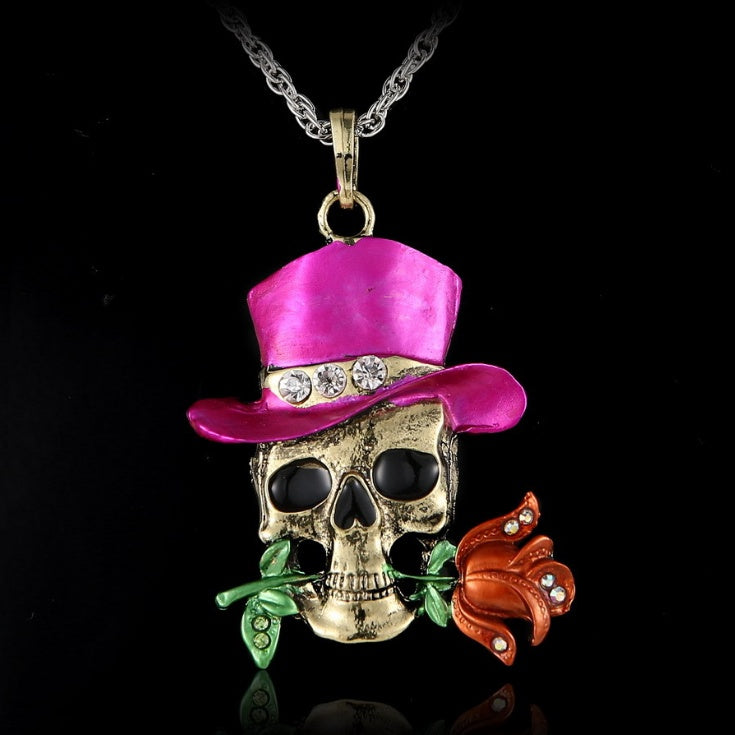 Vintage diamond-studded skull necklace
