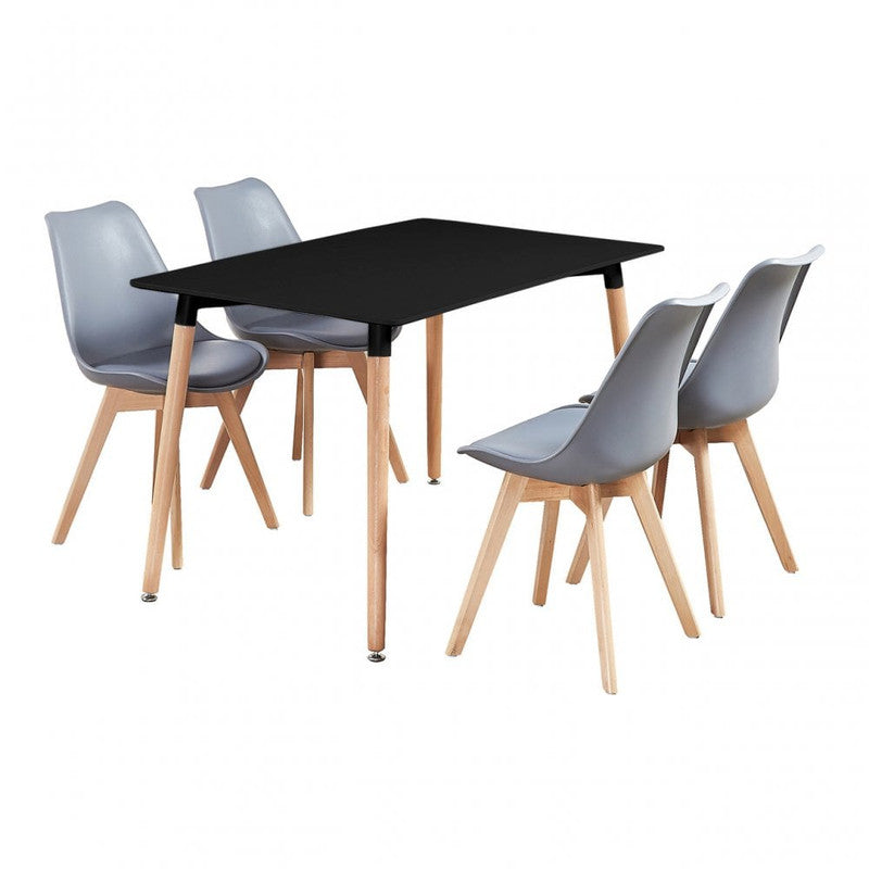 5PCs Dining Set - a Black Halo Dining Table & Set of 4 Lorenzo Tulip chairs with Padded Seat