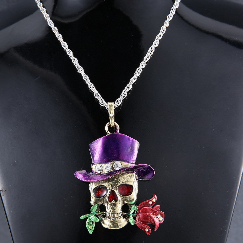 Vintage diamond-studded skull necklace