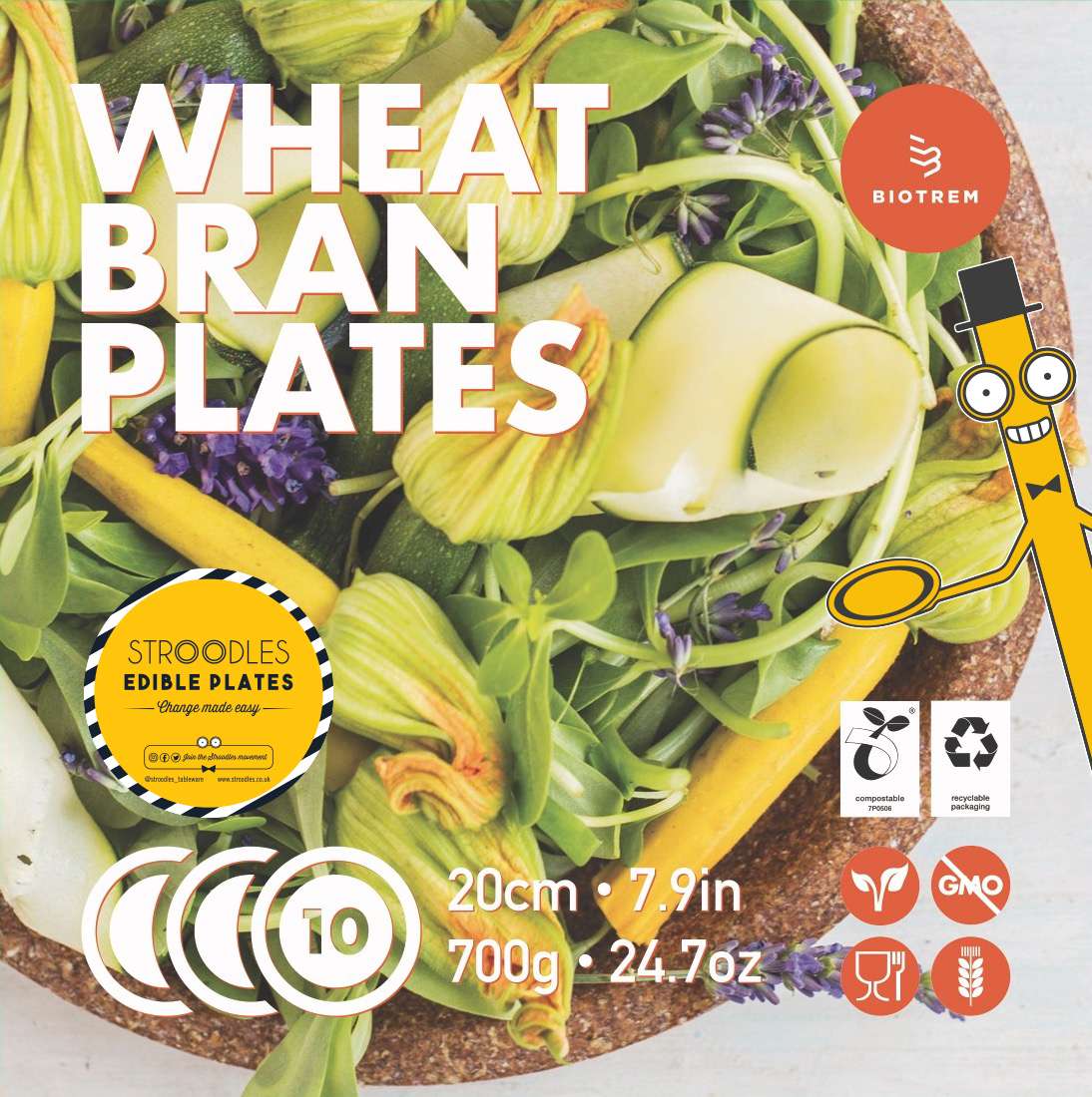 Stroodles Edible Plates (20cm) from Wheat Bran - 10pc