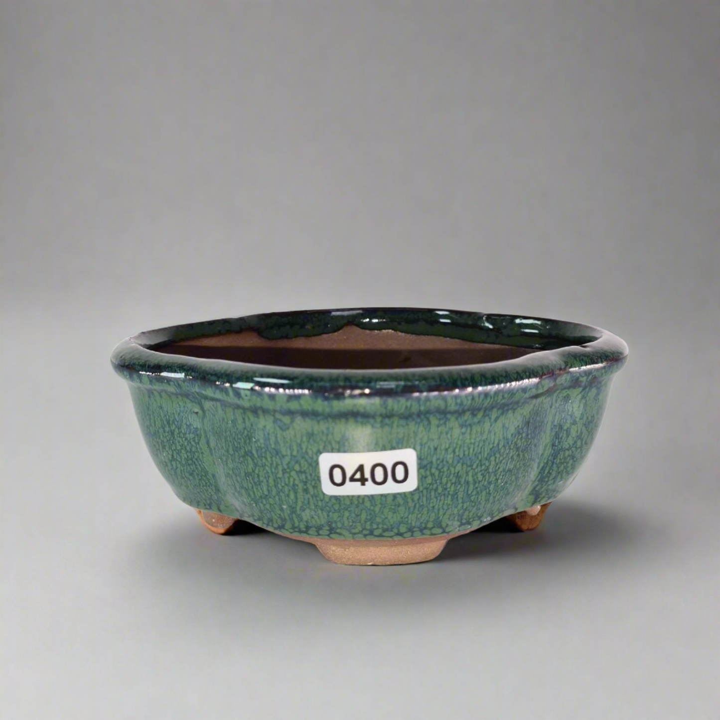 13cm Glazed Bonsai Pot | Floral | 13cm x 10cm x 5cm | Green