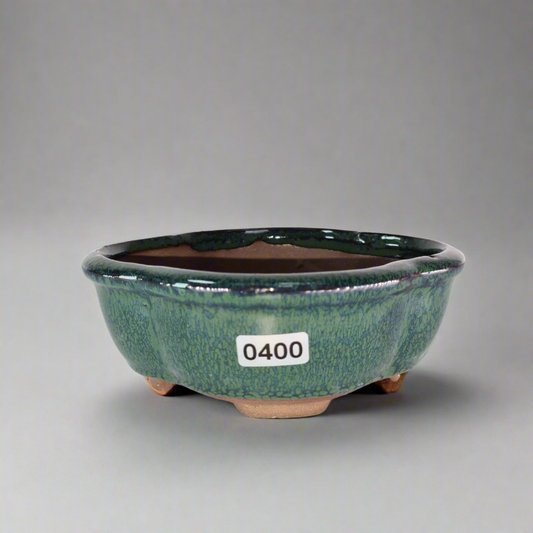 13cm Glazed Bonsai Pot | Floral | 13cm x 10cm x 5cm | Green