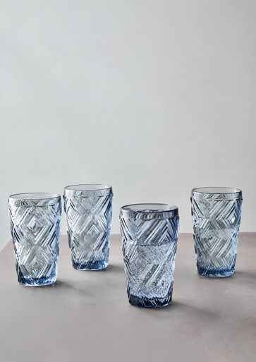 Fleur Set Of Four Blue Highball Glasses