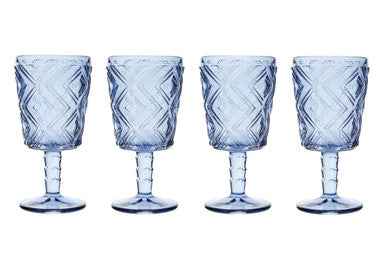 Fleur Set Of Four Blue Wine Glasses