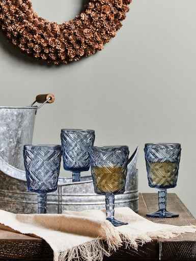 Fleur Set Of Four Blue Wine Glasses