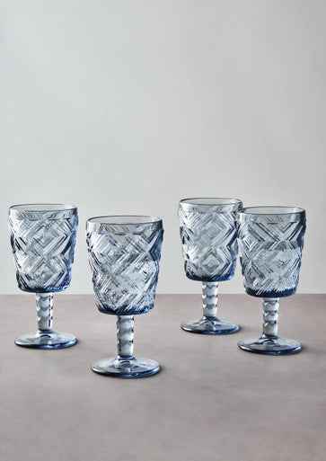 Fleur Set Of Four Blue Wine Glasses