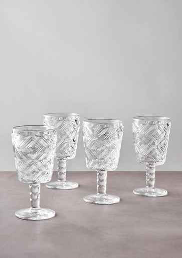 Fleur Set Of Four Clear Wine Glasses