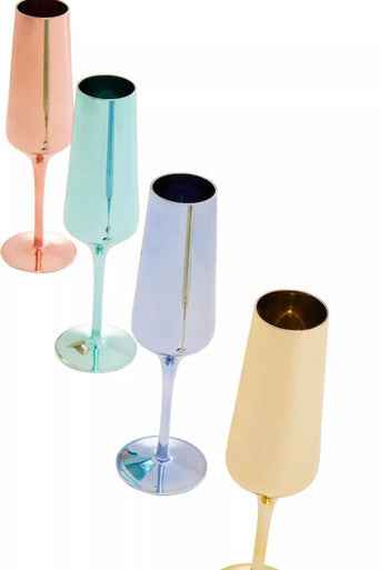 Aurora Set of Four Champagne Flutes In Assorted Colours