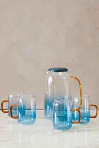 Noa Glass Ombre Blue Pitcher And Cup Set