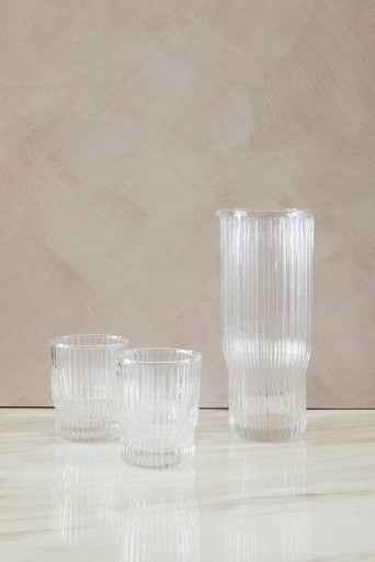 Juno Ribbed Glass And Jug Three Piece Set