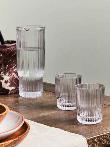 Juno Ribbed Glass And Jug Three Piece Set