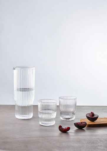 Juno Ribbed Glass And Jug Three Piece Set