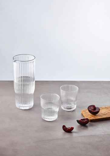 Juno Ribbed Glass And Jug Three Piece Set