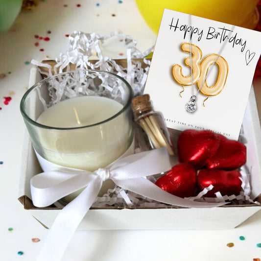 Aye Do Gifts Small 30th Birthday Gold Balloons Gift Hamper - Cubic Zirconia Charm Necklace, Chocolates & Candle