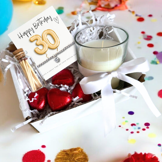 Aye Do Gifts Small 30th Birthday Gold Balloons Gift Hamper - Cubic Zirconia Bracelet, Chocolates & Candle