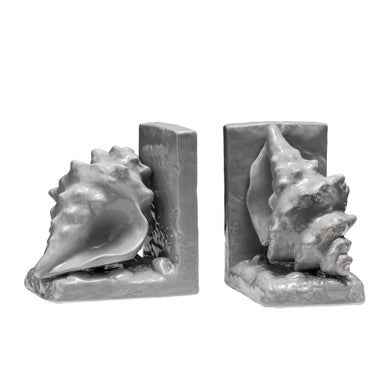 Set Of 2 Conch Grey Dolomite Bookends
