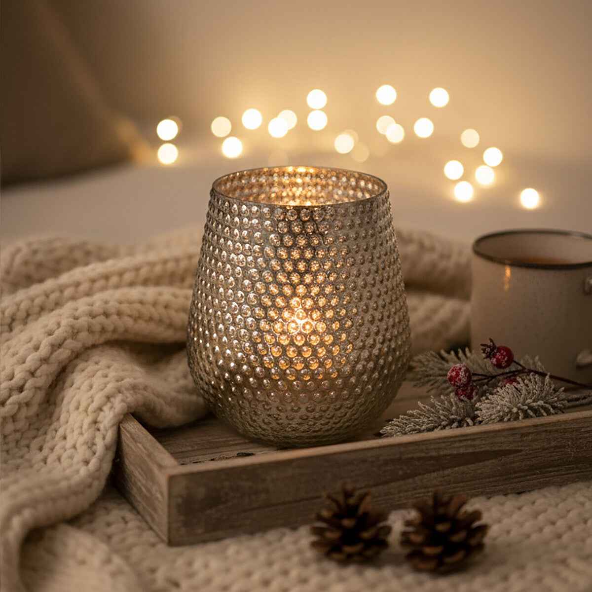 Complements Silver Large Glass Candle Holder